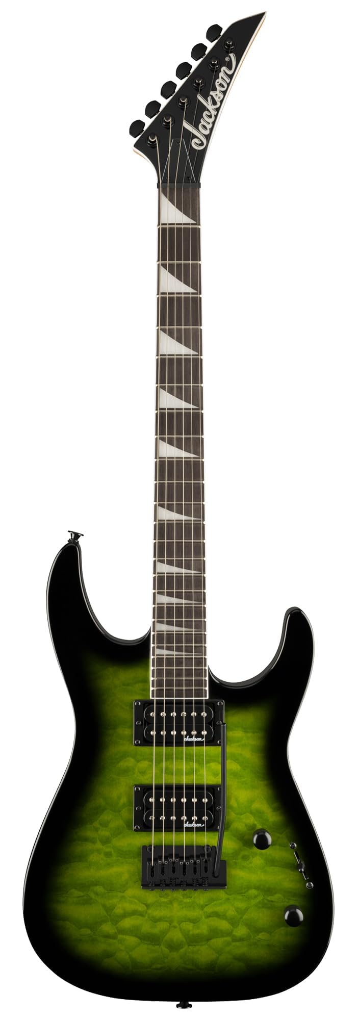 Jackson JS Series Dinky JS20 DKQ 2PT Transparent Green Burst Bundle with Cable, Tuner, Strap, Picks, and Austin Bazaar Guitar DV